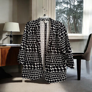 Christopher & Banks Open Blazer XL Black & White Polka Dots Ruched 3/4 Sleeves